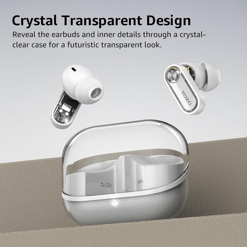 TOZO Hybrid Active Noise Cancelling Wireless Earbuds, Bluetooth 5.4 Headphones, 10mm Drivers Deep Bass Stereo Sound, 4 Mics ENC AI Clear Calls, 32 EQ Customization via App, Crystal Case Design - Image 2