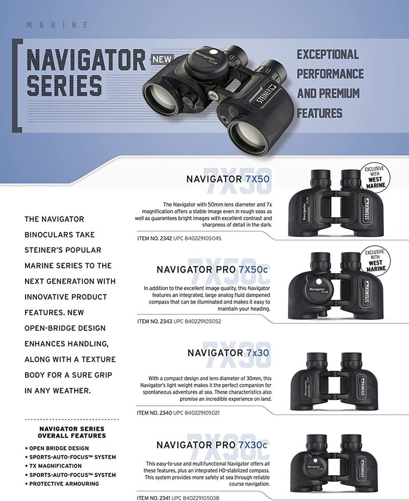 Steiner Navigator 7x50 Binoculars - Magnification 7X - High Contrast Optics - Floating Prism System - Sports-Auto Focus - Delivers Excellent Image Clarity, Navy Blue with Compass (2343, New Version) - Image 2