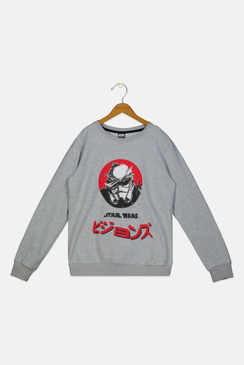 STAR WARS Kids Boy Crew Neck Long Sleeve Graphic Print Sweatshirt, Grey - Image 1