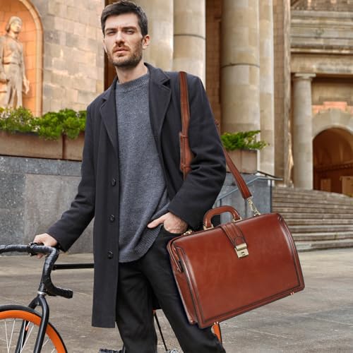 Banuce Vintage Full Grain Italian Leather Briefcase for Men 15.6 Inch Legal Attorney Lawyer Briefcase Doctor Bag Attache Case with Lock for Business Travel Work - Image 3