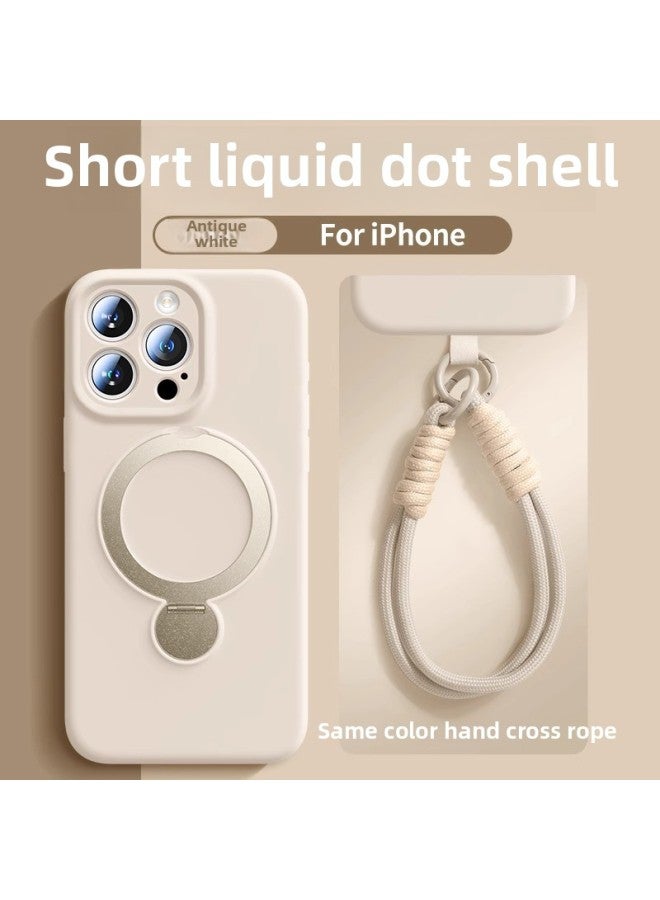 2025 Liquid Silicone For Iphone 16promax Mobile Phone Case Magnetic Belt Bracket For Iphone16 Pro Max  Color:Antique White + Short Lanyard-Applicable Models:For Iphone 16 Pro Max - Image 1