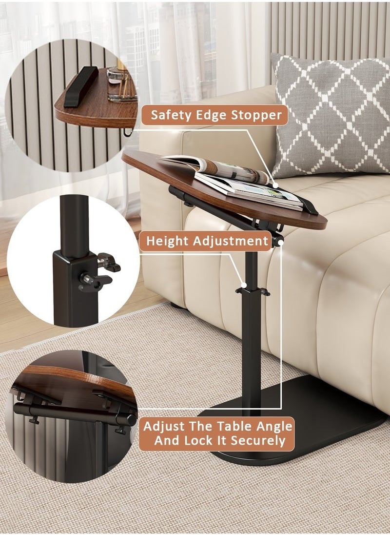 XiuWoo - C Shaped End Table, Adjustable Height Coffee Table With Grid Stop For Computer Placement, Sofa Corner Table With Metal Frame For Tight Spaces, Swivelling 360° - Image 1