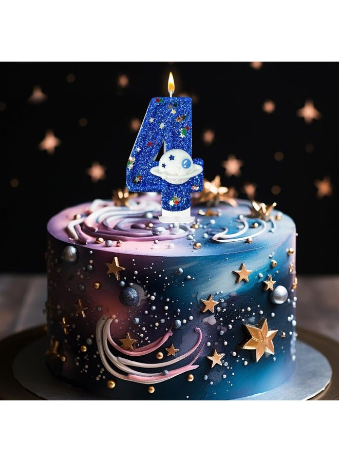 HXOUSE Spaceship Number 4 Birthday Candles - Outer Space Universe Birthday Candles for Cake, 4 Candle Topper for Anniversary Celebrations, Astronaut Rocket Party Decorations for Boys - Image 2