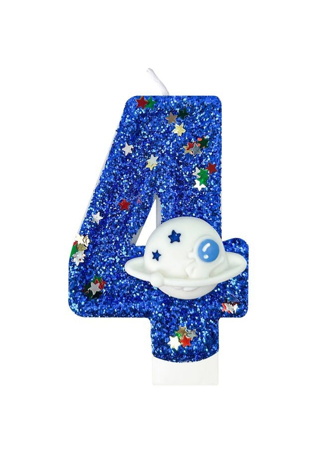 HXOUSE Spaceship Number 4 Birthday Candles - Outer Space Universe Birthday Candles for Cake, 4 Candle Topper for Anniversary Celebrations, Astronaut Rocket Party Decorations for Boys - Image 1