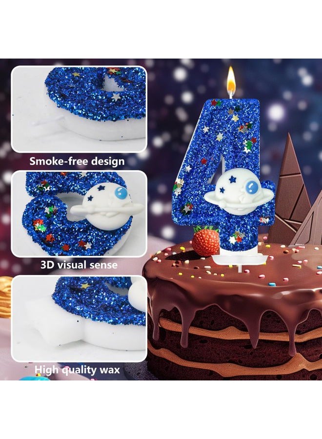HXOUSE Spaceship Number 4 Birthday Candles - Outer Space Universe Birthday Candles for Cake, 4 Candle Topper for Anniversary Celebrations, Astronaut Rocket Party Decorations for Boys - Image 3