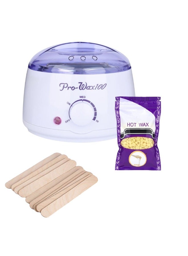 Pro-Wax100 Electric Hair Removal Wax Heater (Multicolour) with Hair Removal Hot Wax Honey 100g and 10 Wooden Sticks (No Waxing Paper Needed)