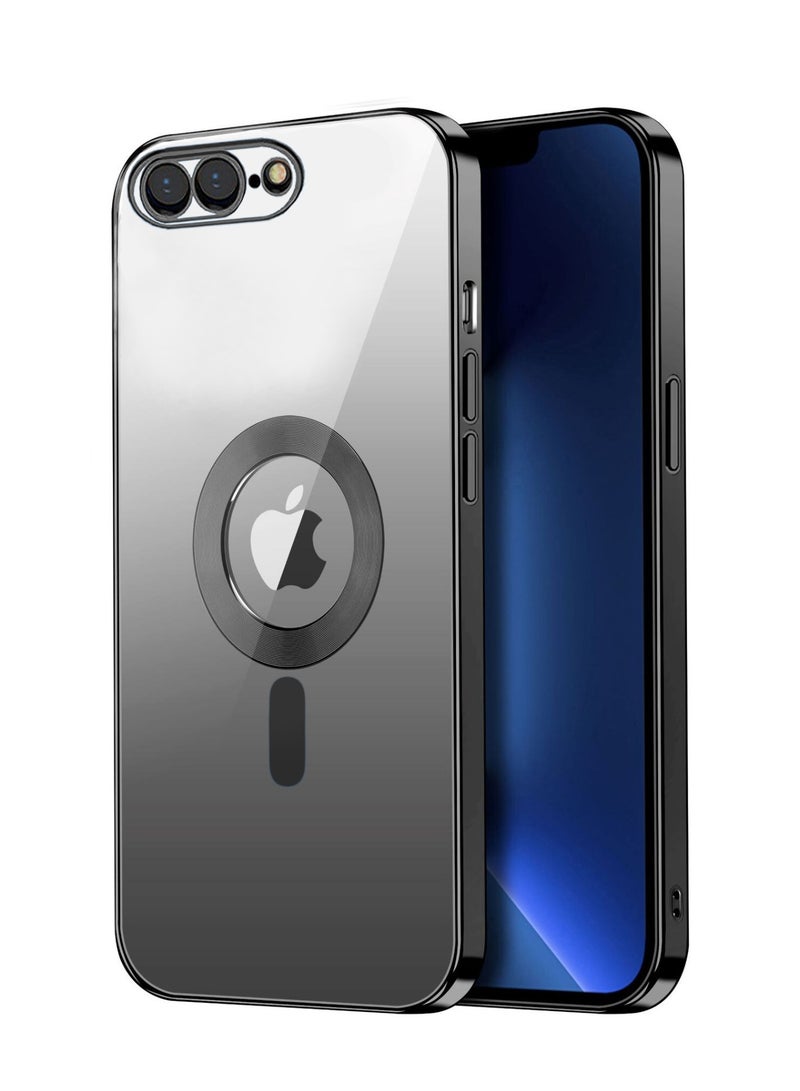 Electroplated Case For IPhone 7/8 Plus Camera Lens Full Protection Compatible with MagSafe Wireless Charging, Shockproof Soft TPU Phone Magnetic Cover (Black)