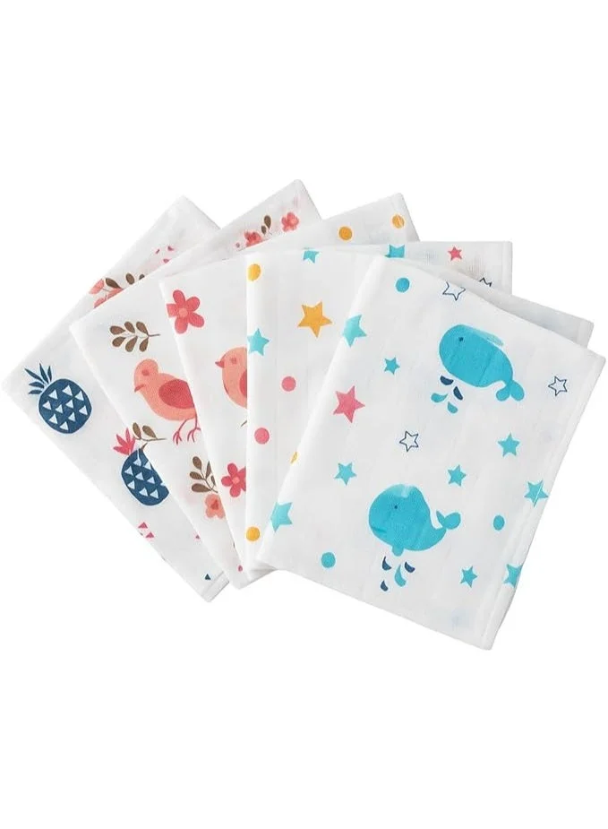تامي مناديل غسل أطفال موسلين ناعمة من TUMMY – مناشف وجه قطن 100٪ لحديثي الولادة والرضع والأطفال الصغار | لطيفة، عالية الامتصاص وقابلة لإعادة الاستخدام (مجموعة من 5 قطع، تصاميم متعددة)