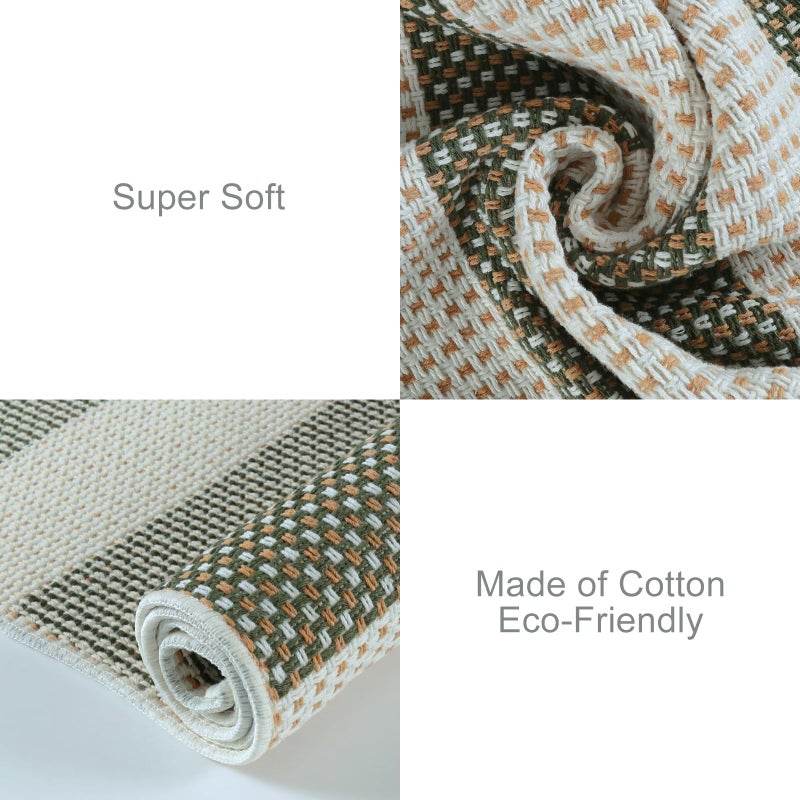 OJIA Striped Outdoor Area Rug 4'x6' Washable Patio Rugs Cotton Woven Living Room Rug Farmhouse Indoor Outdoor Rugs Large Floor Carpet for Courtyard/Bedroom/Entryway (Green/White/Tan) - Image 5