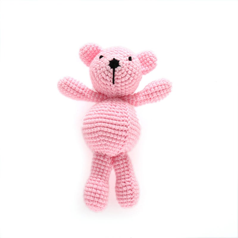Baby Knit Bear Hat with Bear Dolls Photography Props Accessories Earflap Cap Beanie For Infant Toddler Girls Boys Pink - Image 4
