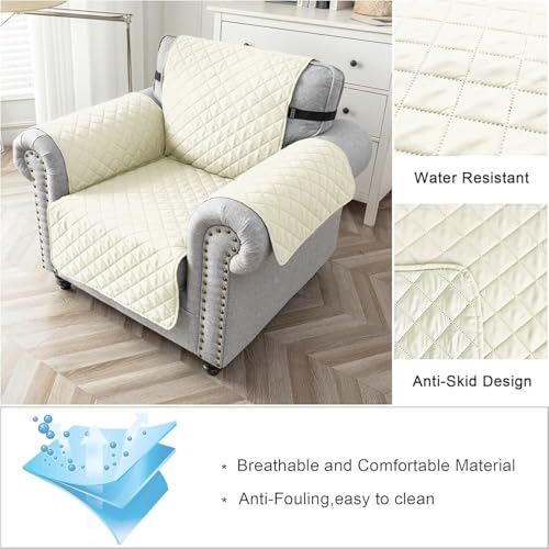 House of Quirk Reversible Sofa Cover, 1 Seater Couch Covers with Adjustable Elastic Straps, 280 GSM Sofa Slipcovers for Pets (Beige/Beige, 53.3 x 190.5cm) - Image 3
