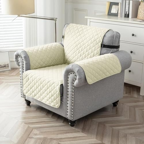 House of Quirk Reversible Sofa Cover, 1 Seater Couch Covers with Adjustable Elastic Straps, 280 GSM Sofa Slipcovers for Pets (Beige/Beige, 53.3 x 190.5cm) - Image 2