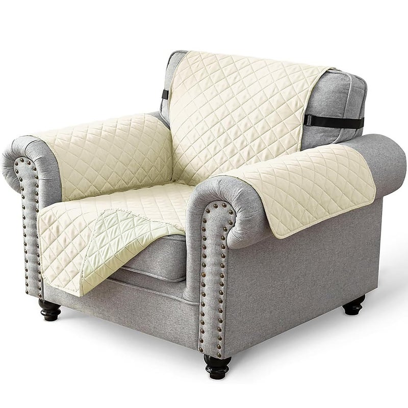 House of Quirk Reversible Sofa Cover, 1 Seater Couch Covers with Adjustable Elastic Straps, 280 GSM Sofa Slipcovers for Pets (Beige/Beige, 53.3 x 190.5cm) - Image 1