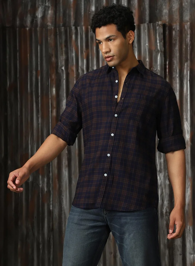 HIGH STAR Men's Multicoloured 100% Cotton Checkered Button Down Shirt