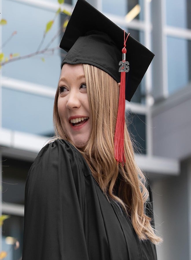 Endea Graduation شرابة تخرج بلون واحد من إنديا مع تعليقة فضية لامعة (أحمر، 2026) - Image 5