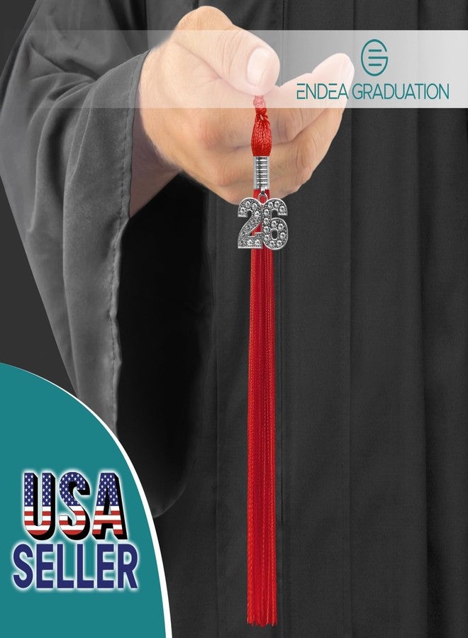 Endea Graduation شرابة تخرج بلون واحد من إنديا مع تعليقة فضية لامعة (أحمر، 2026) - Image 2