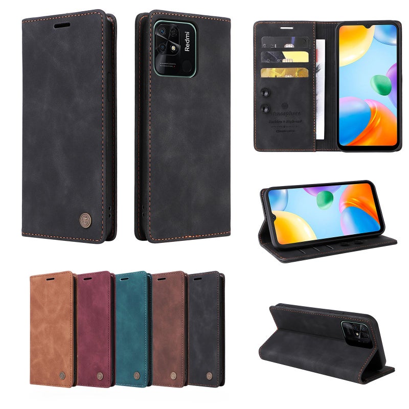 Brown Synthetic Leather Card Holder Case For Redmi 9C With Stand - Image 2