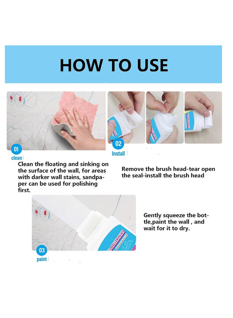 Small Paint Roller Brush Latex Paint, White Wall Repair Paste Roller Paint Tools, Wall Putty for Filling Holes Wall Patching, Drywall Repair Kit for Walls House Painting DIY Graffiti Remover (White) - Image 4