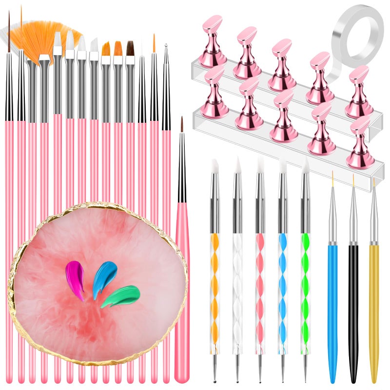 YOOVR Nail Art Design Tools, Nail Stand Holder for Painting Nails, Nail Art Brushes, Nail Dotting Sculpting Gel Tool, French Tip Tool Liner Brushes, Resin Nail Art Palette, Nail Stuff for Nail Techs - Image 1