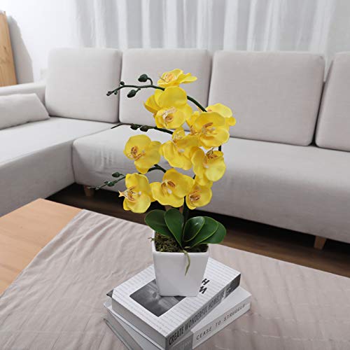 YSZL 15" Tall Artificial Silk Phalaenopsis Orchid Flower Plant Pot Arrangements (Yellow) - Image 3
