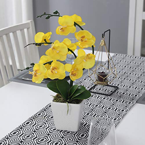 YSZL 15" Tall Artificial Silk Phalaenopsis Orchid Flower Plant Pot Arrangements (Yellow) - Image 2