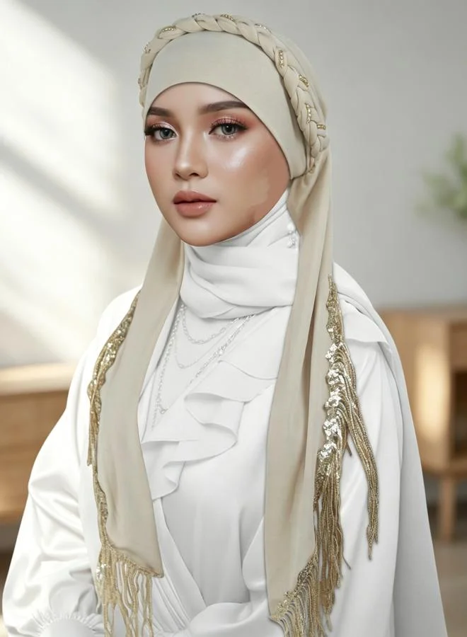 Take Two Grey Hijab with Braided Detail