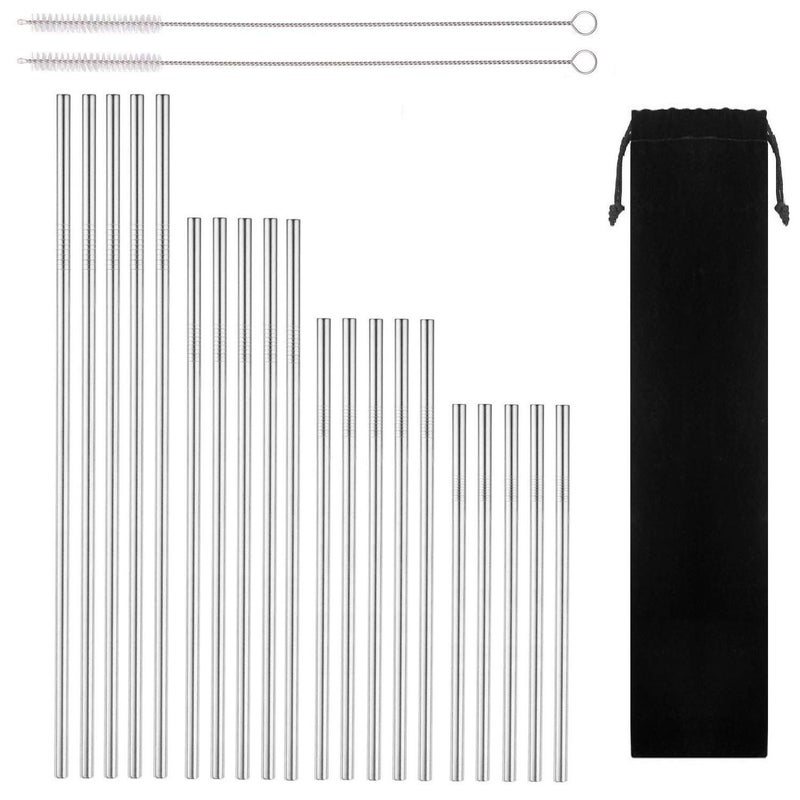 BGMAXimum Reusable Stainless Steel Drinking Straws, 20 Pcs 4 Size - 6.3'' 7.1'' 8.5'' 10.5'', Long Short Smoothie Drinking Straight Straws With 2 Brushes and Carry bag, Fit for 20/30 oz Tumblers - Image 1