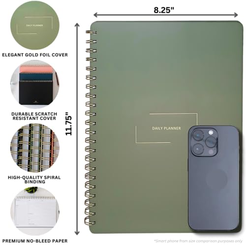Merely Home Undated Daily Planner | 8.25” x 11.75” To Do List Notebook | Work Productivity ADHD Organizer | Men and Women Planner | College Supplies | Evergreen | Portrait Layout - Image 2