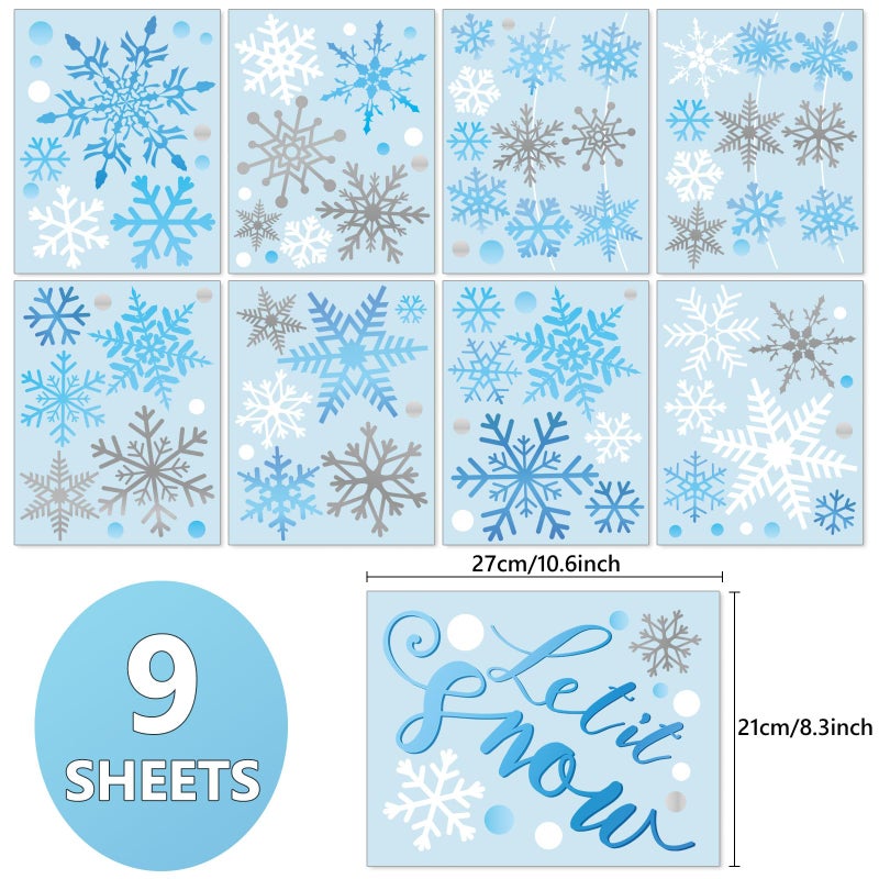 Whaline Winter Snowflake Wall Stickers Christmas Let It Snow Wall Decals Small Room Mural Stickers Frozen Vinyl Wall Decals for Party Home Kitchen Decor  8.3 x 10.6 Inch  9 Sheets - Image 2