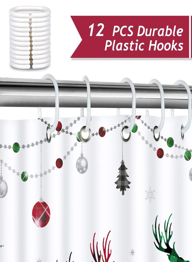 Bonhause Merry Christmas Shower Curtain Red and Green Check Plaid Santa Claus Sleigh Reindeer Bathroom Decor 72 x 72 Inch Polyester Fabric Waterproof Bath Curtain with 12 Hooks - Image 3