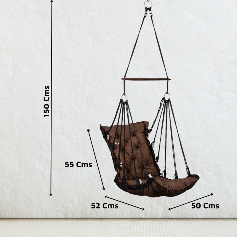 Swingzy Made in India Soft Velvet Hanging Swing for AdultsJhula for Adults Swing for Indoor OutdoorSwing for HomeHanging Jhula Chair 52x50x150 Cms Brown - Image 3