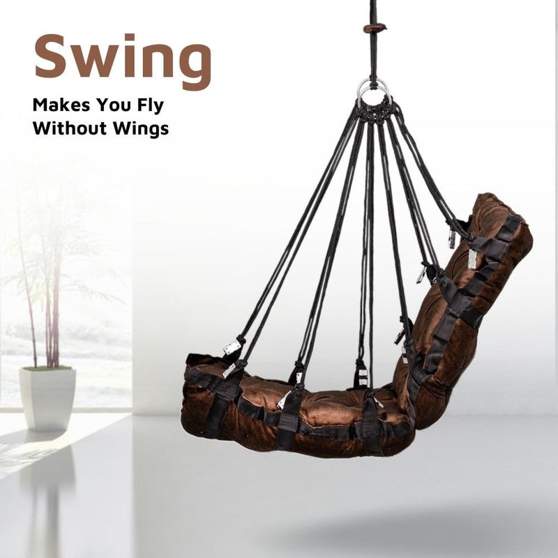 Swingzy Made in India Soft Velvet Hanging Swing for AdultsJhula for Adults Swing for Indoor OutdoorSwing for HomeHanging Jhula Chair 52x50x150 Cms Brown - Image 2