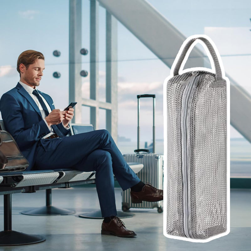 Gray Travel Toiletry Bag Mesh Organizer Pouch For Airport Gym Camping Beach Vacation - Image 5
