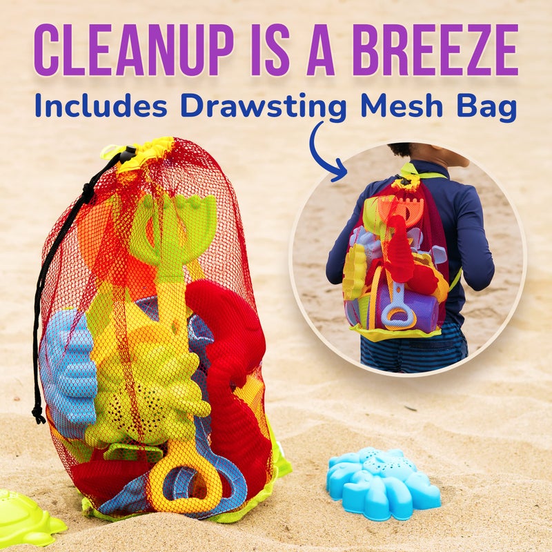 Click N' Play Beach Toys for Kids 3-10 - 18pc Sand Toys Including Sand Buckets for Kids with Sifter, Watering Can, Rake, 4 Hand Tools, 10 Sand Molds & Mesh Beach Toy Bag - Sandbox Toys for Toddlers - Image 5