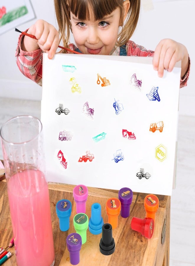 Lemicin 24 Pcs Construction Truck Stamps Mini Self Inking Stamps Colorful Print Stamp Construction Birthday Party Favors for Boy School Classroom Rewards Prizes Supplies - Image 4