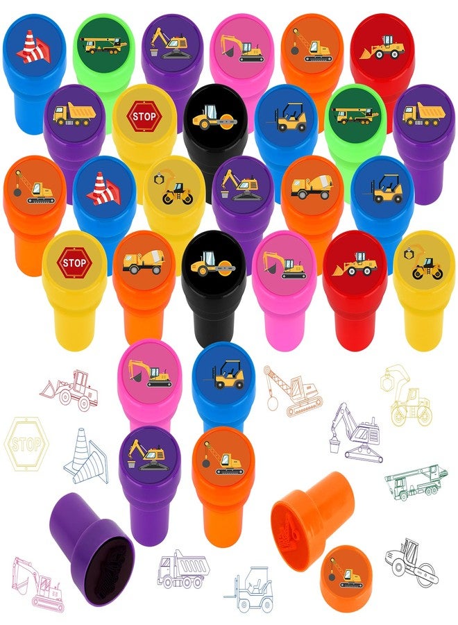 Lemicin 24 Pcs Construction Truck Stamps Mini Self Inking Stamps Colorful Print Stamp Construction Birthday Party Favors for Boy School Classroom Rewards Prizes Supplies - Image 1
