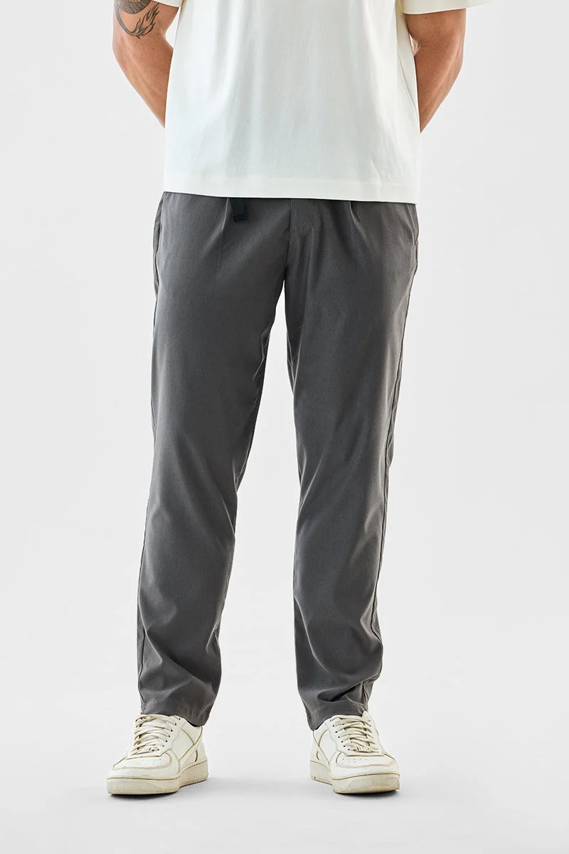 سنيتش Grey Textured Relaxed Casual Trousers