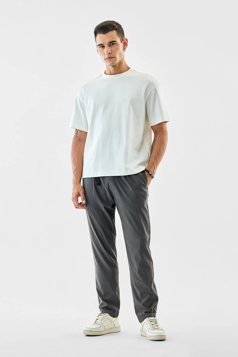 سنيتش Grey Textured Relaxed Casual Trousers