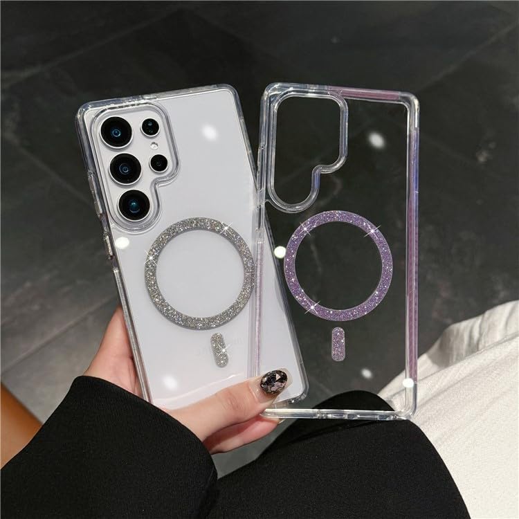 VONZEE Compatible for Samsung S24 Ultra 5G Back Case Glitter Ring Cute Shiny Colorful Bling Case (Compatible with Magsafe) Transparent PC+TPU Glossy Shiny Cover for Girls Women,Purple - Image 2