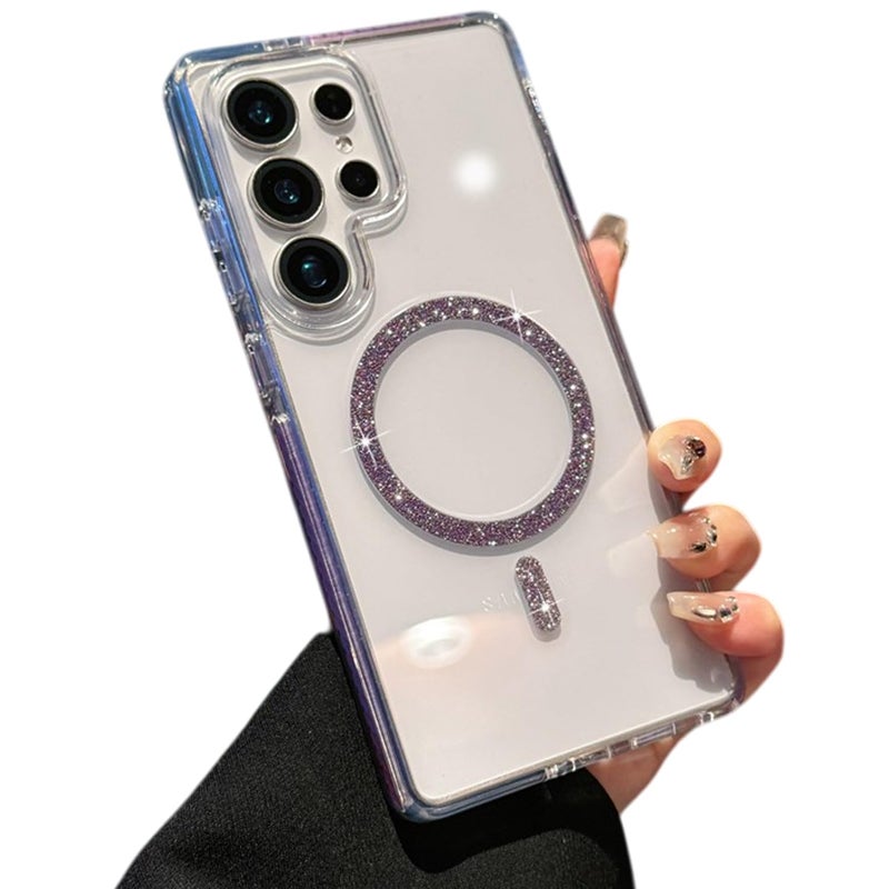 VONZEE Compatible for Samsung S24 Ultra 5G Back Case Glitter Ring Cute Shiny Colorful Bling Case (Compatible with Magsafe) Transparent PC+TPU Glossy Shiny Cover for Girls Women,Purple - Image 1
