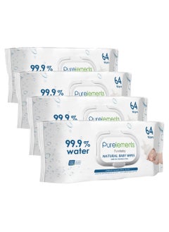 Pure Elements Purelements - Natural 99.9% Water Wipes - Pack of 4 - 256pcs  - Image 1