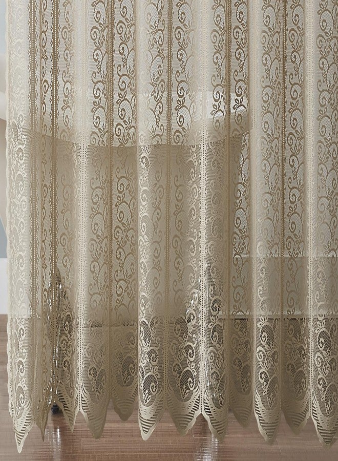 LinenZone 72" x 72" Linen Lace Shower Curtains with Attached Valance. Floral Paisley Shower Curtain with Scalloped Edges for Vintage or Farmhouse Bathroom Décor. (Riba Shower 72 x 72, Linen) - Image 3