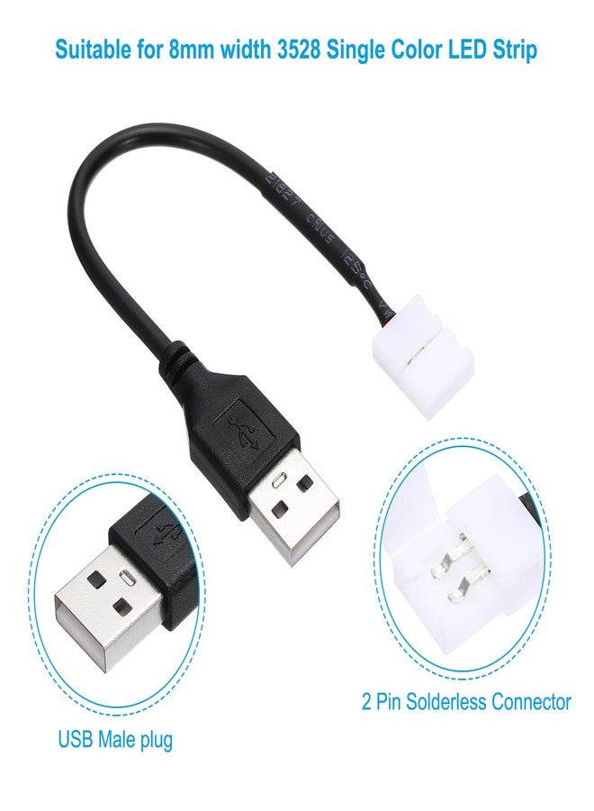 PATIKIL LED Strip Connector Cable, 10 Pcs USB to 2 Pin Quick Solderless Adapter Extention Wire Power Cord for 3528 8mm Width Strip Lighting - Image 3