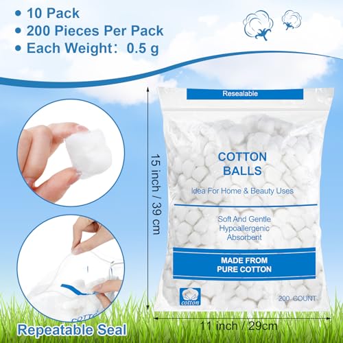 Heigble 2000 Pcs Soft Cotton Ball Bulk Organic Medium Cotton Ball for Absorbent Multipurpose Pure Nail Polish Remover Makeup Removal First Aid Face Crafting Cleaning Skin Applying Lotion - Image 2