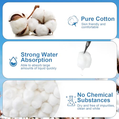 Heigble 2000 Pcs Soft Cotton Ball Bulk Organic Medium Cotton Ball for Absorbent Multipurpose Pure Nail Polish Remover Makeup Removal First Aid Face Crafting Cleaning Skin Applying Lotion - Image 3