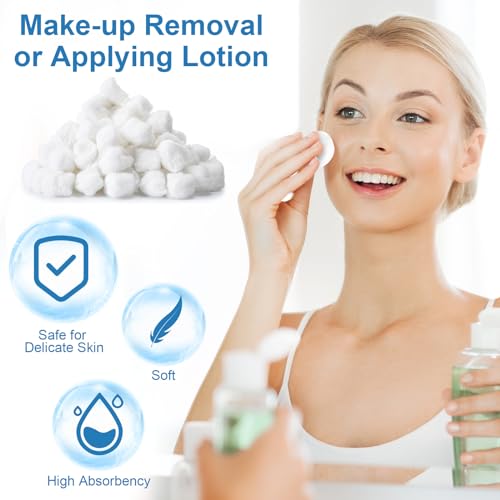 Heigble 2000 Pcs Soft Cotton Ball Bulk Organic Medium Cotton Ball for Absorbent Multipurpose Pure Nail Polish Remover Makeup Removal First Aid Face Crafting Cleaning Skin Applying Lotion - Image 4