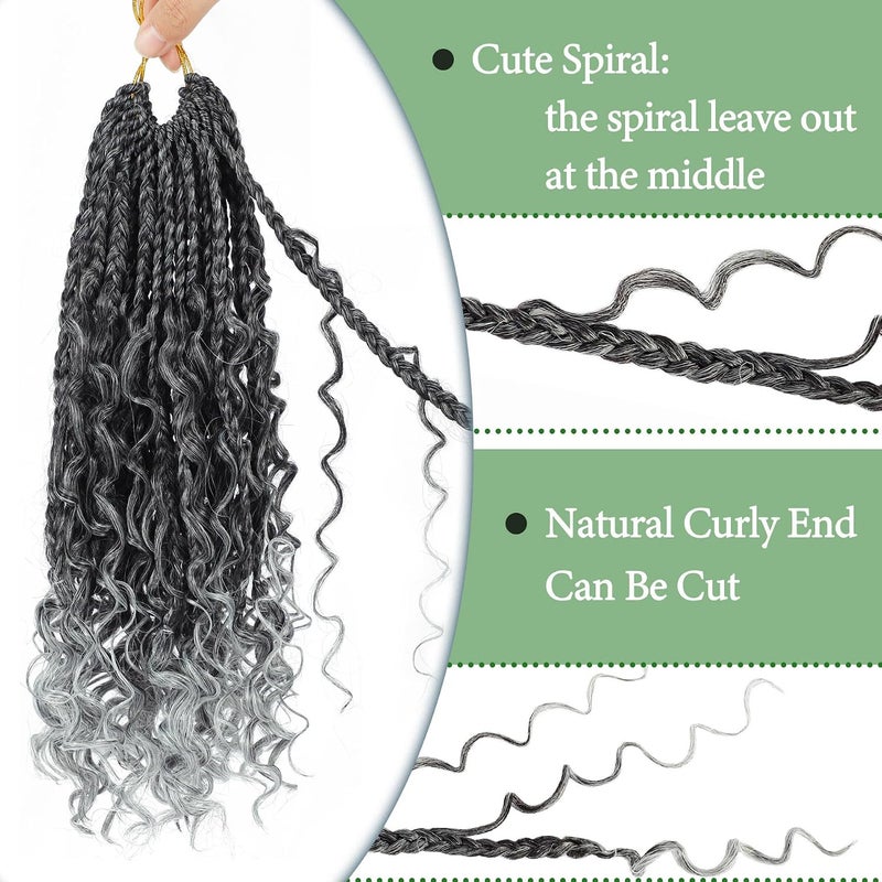 Eerya Goddess Box Braids Crochet Hair 12 Inch 8 Packs Pre-looped Bohemian Crochet Boho Box Braids With Curly Ends 3X Crochet Braids Hair for Women Synthetic Braiding Hair 16 Strands (12inch,TGRAY) - Image 5