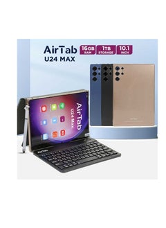 AirTab 10.1 -Inch Smart Tablet U24 MAX Android 13 Tablet With 1TB Storage and 16GB RAM Quad Core Wi-Fi LTE Dual Sim with Touch Pen and Keyboard - GOLD  - Image 1