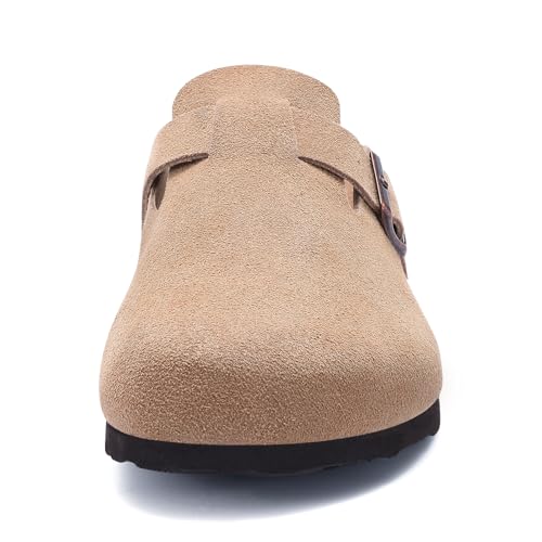 Litfun Women's Genuine Suede Clogs Soft Footbed Leather Potato Shoes Comfort Slip On Clogs with Arch Support, Taupe, EU 39 - Image 3