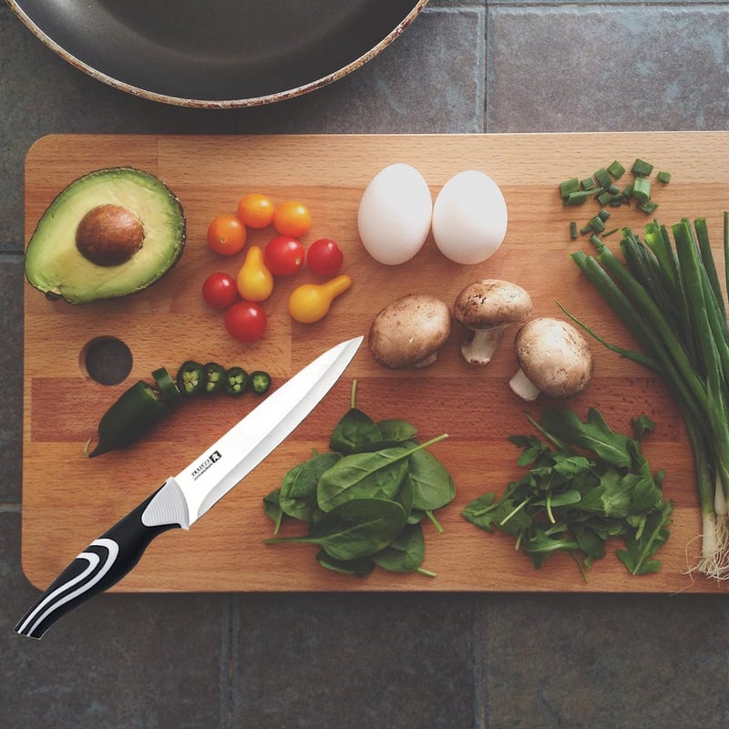 Captoola مجموعة سكاكين شيف كابتولا 5 إنش من الفولاذ المقاوم للصدأ لتقطيع وشرائح وقطع وشرائح وقطع مع عصا شحذ مجموعة من 2 - Image 4